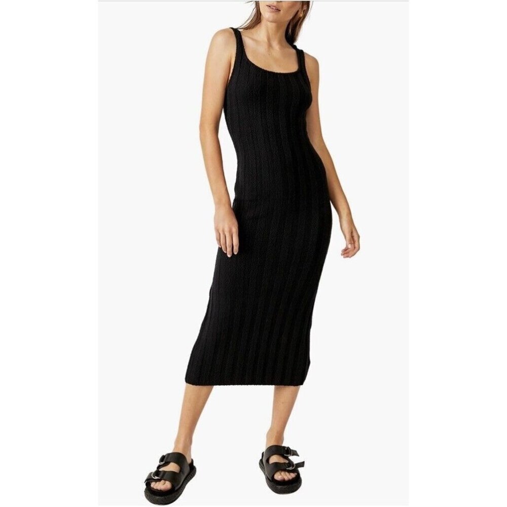 Free People Santos Sleeveless Midi Sweater Dress Womens Sz Large NEW Black